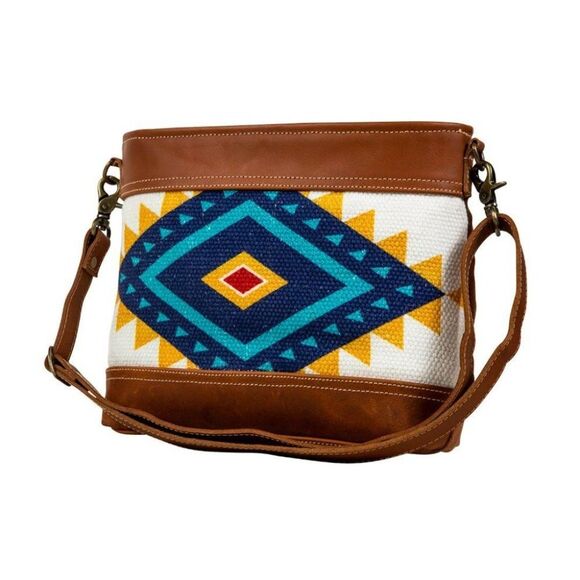 Myra Bag Handmade Star Shoulder Bag Upcycled Canvas & Cowhide Leather - Picture 3 of 9